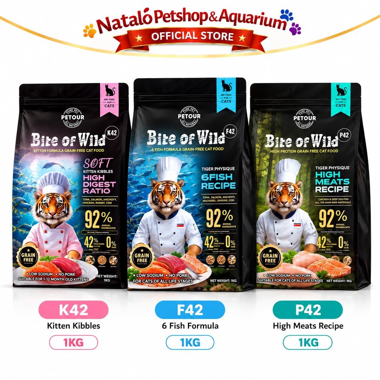 Bite of Wild Grain Free K42 Soft Kitten Kibbles High Digest / F42 6 Fishes Recipe / P42 High Meat Recipe All Life Stages Dry Cat Food 1KG - Makanan Kucing Semua Tahap Usia / Umur 1 KG Tinggi Protein - gambar 6