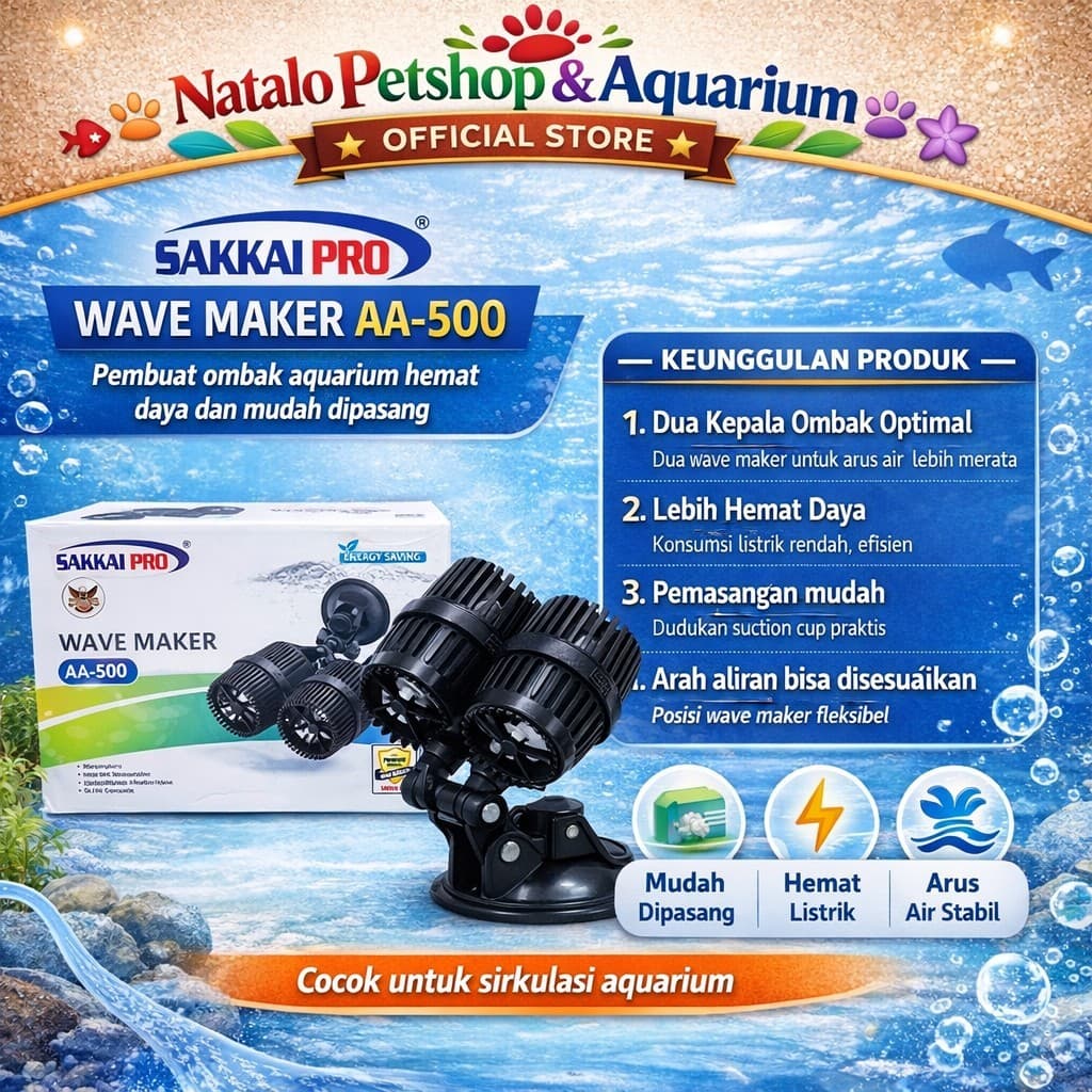 Sakkai Pro Wave Maker Double Head AA 500 - Mesin Pembuat Ombak Arus 2 Kepala Aquarium Kolam Aquascape AA-500 - gambar 1