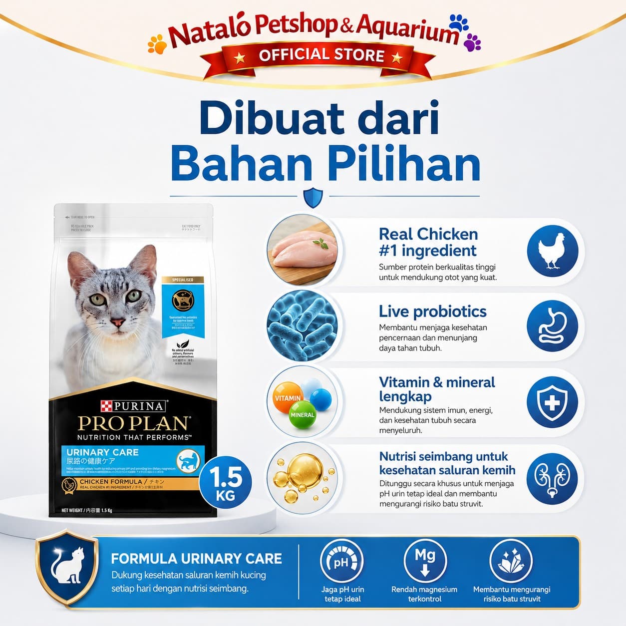 Pro Plan Urinary Care 1.5KG Chicken Adult Cat Food - Makanan Kucing Dewasa PROPLAN untuk Pencegahan FLUTD 1.5 KG - gambar 4