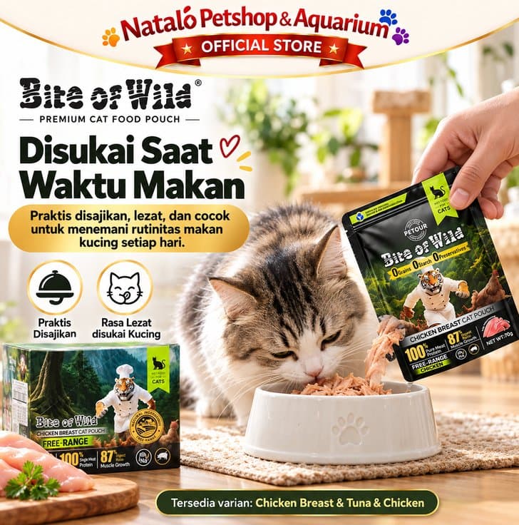 Bite of Wild Pouch Wet Cat Food 1BOX (12pcs x 70gr) All Life Stages  - Makanan Basah Saset Kucing  Semua Tahap Umur / Usia Tuna Chicken Breast - gambar 5