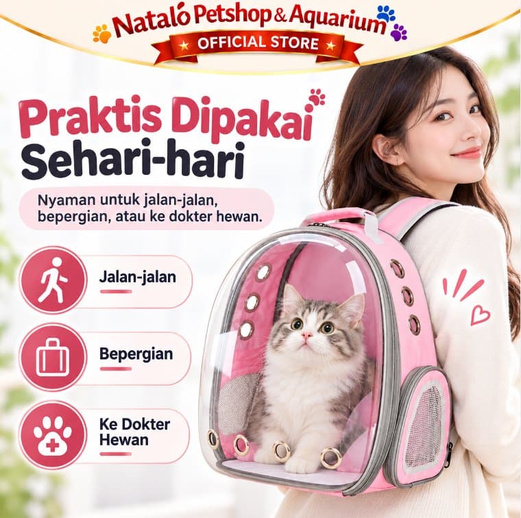 Tas Astronot Kucing Anjing Transparan Pet Carrier Backpack 31x28x42cm Tas Ransel Hewan Peliharaan Ventilasi - gambar 5