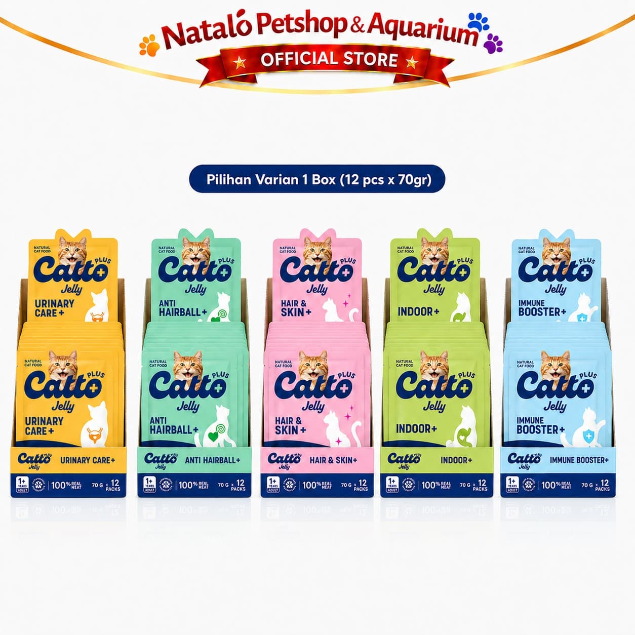 Catto Plus Jelly Anti Hairball / Hair & Skin / Indoor / Immune Booster / Urinary Adult Pouch Wet Food 1 BOX isi (12pcs x 70gr) - Makanan Basah Saset Kucing Dewasa - gambar 6