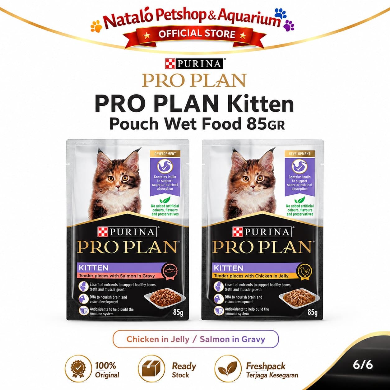 PRO PLAN Kitten Chicken Jelly / Gravy Salmon Pouch Wet Food 85GR - Makanan Basah Saset Anak Kucing 85 GR - gambar 6