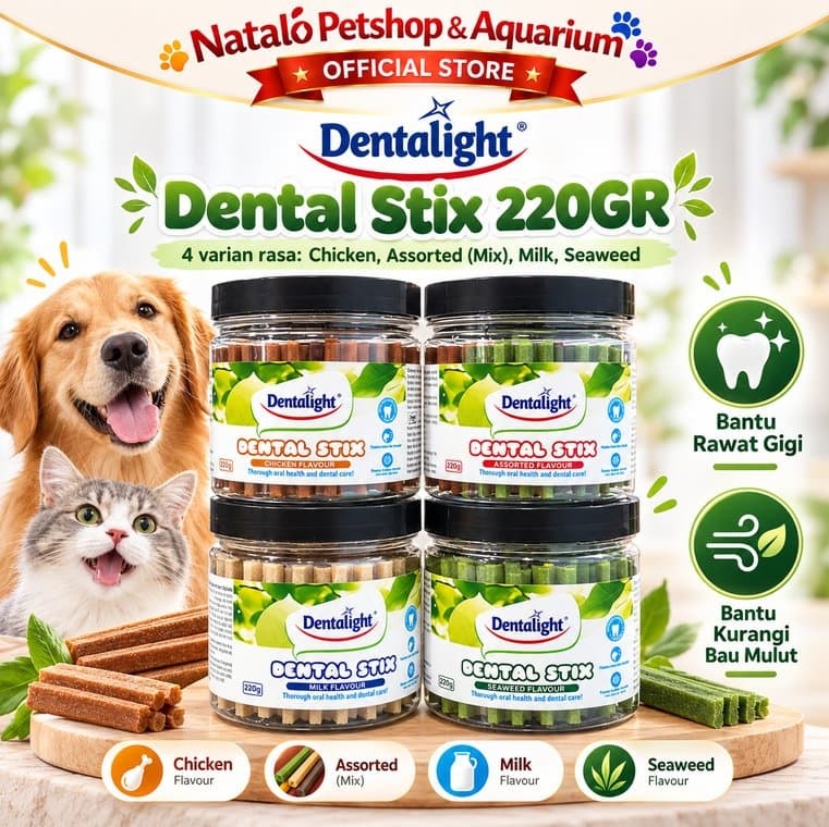 Dentalight Dental Stix 220gr Snack Anjing Dental Chew Stick Pembersih Gigi Pengurang Bau Mulut Treats Anjing - gambar 1