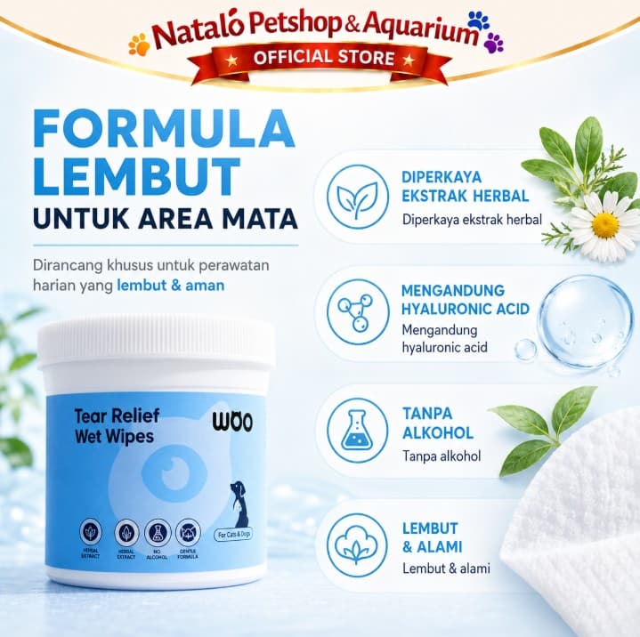 Woo Tear Stain Reflief Wet Wipes - Pembersih Mata Tanpa Alkohol dari Ekstrak Bahan Alami Herbal Cat & Dog 120 Lembar - gambar 3