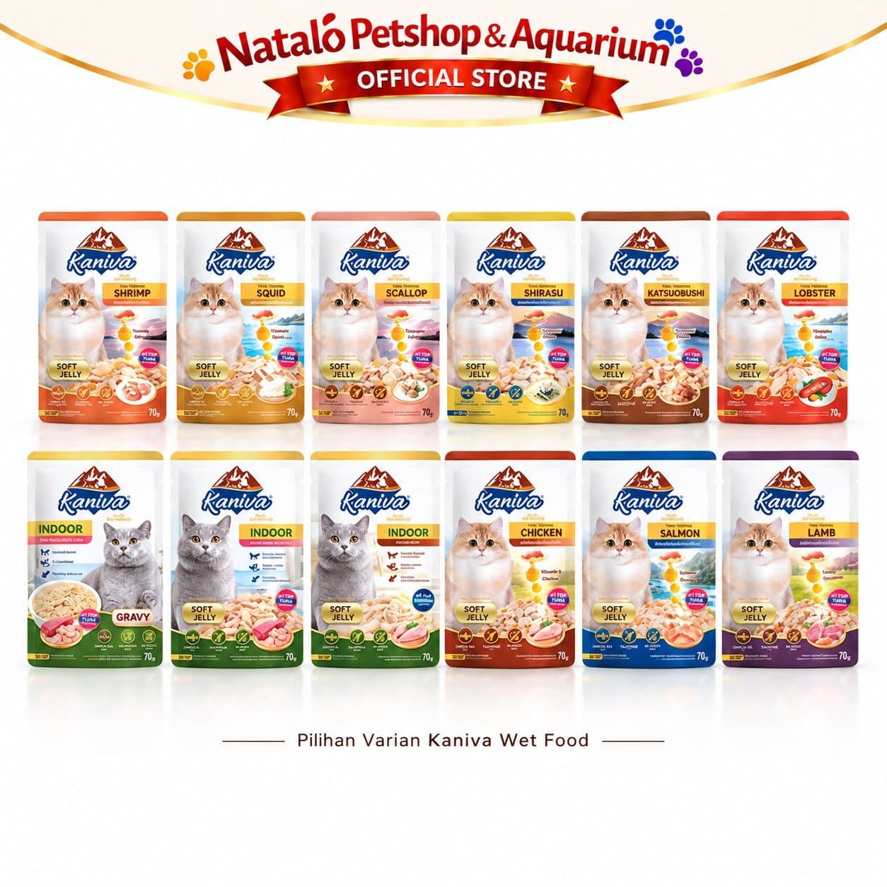 Kaniva Pouch 70GR Premium Wet Cat Food - Daging Makanan Basah Kucing Saset Sachet 70 GR Tuna Chicken Indoor Lobster Gravy Jelly Shrimp Shirasu Scallop Katsuobushi - gambar 8