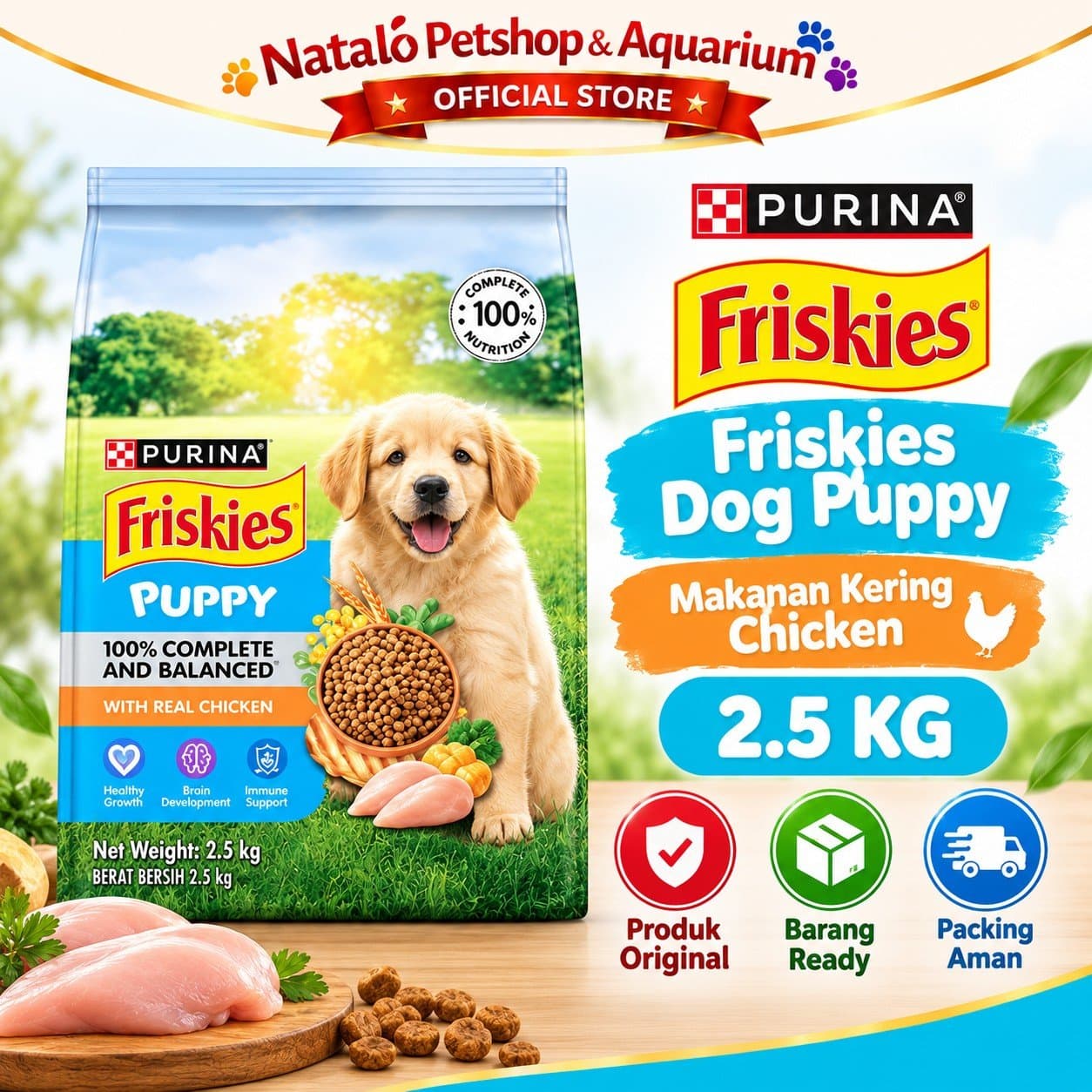 Friskies Puppy Dry Dog Food with Real Chicken 2.5KG - Makanan Kering Anak Anjing Purina Rasa Ayam 2.5 KG