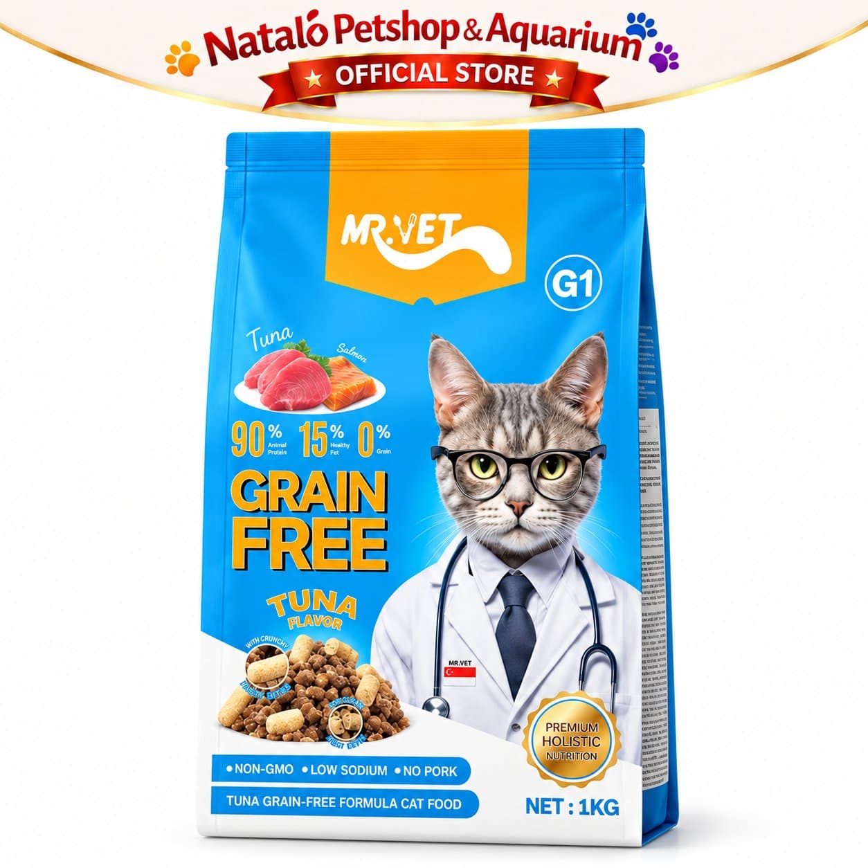 Mr. Vet G1 Tuna Grain Free 1KG All Life Stages Holistic Dry Cat Food - Makanan Kucing Kering MR.Vet Segala Usia 1 KG - gambar 6