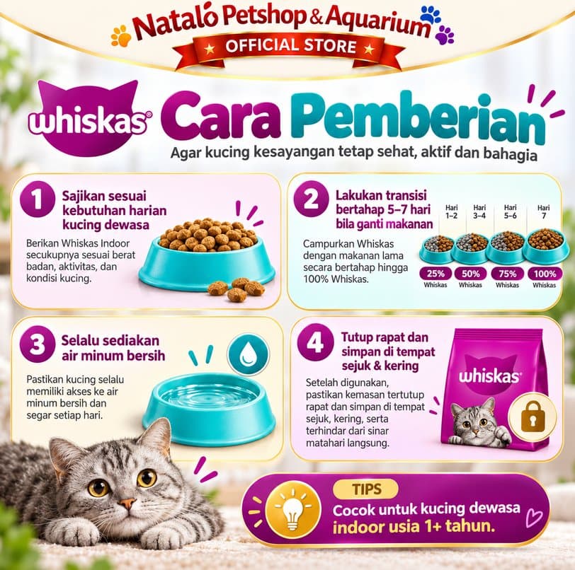 Whiskas Indoor 1.1kg Makanan Kucing Kering Adult 1+ Tahun Dry Cat Food Indoor - gambar 4