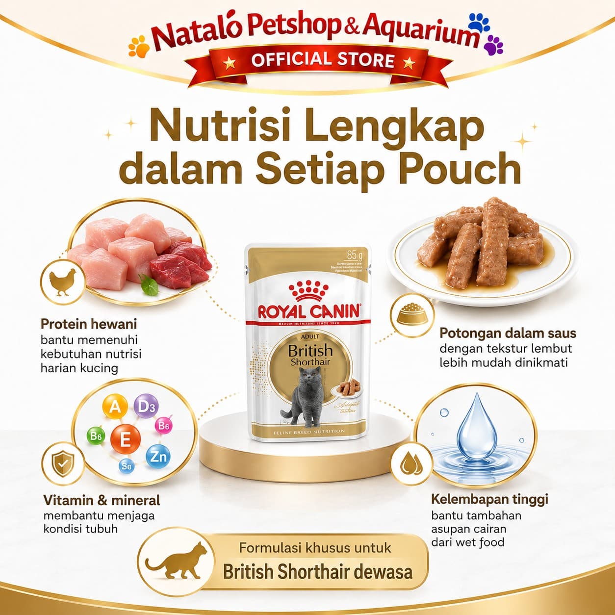 Royal Canin Adult British Shorthair Pouch Wet Food 1 BOX isi (12pcs X 85gr) - Makanan Basah Saset Kucing - gambar 4