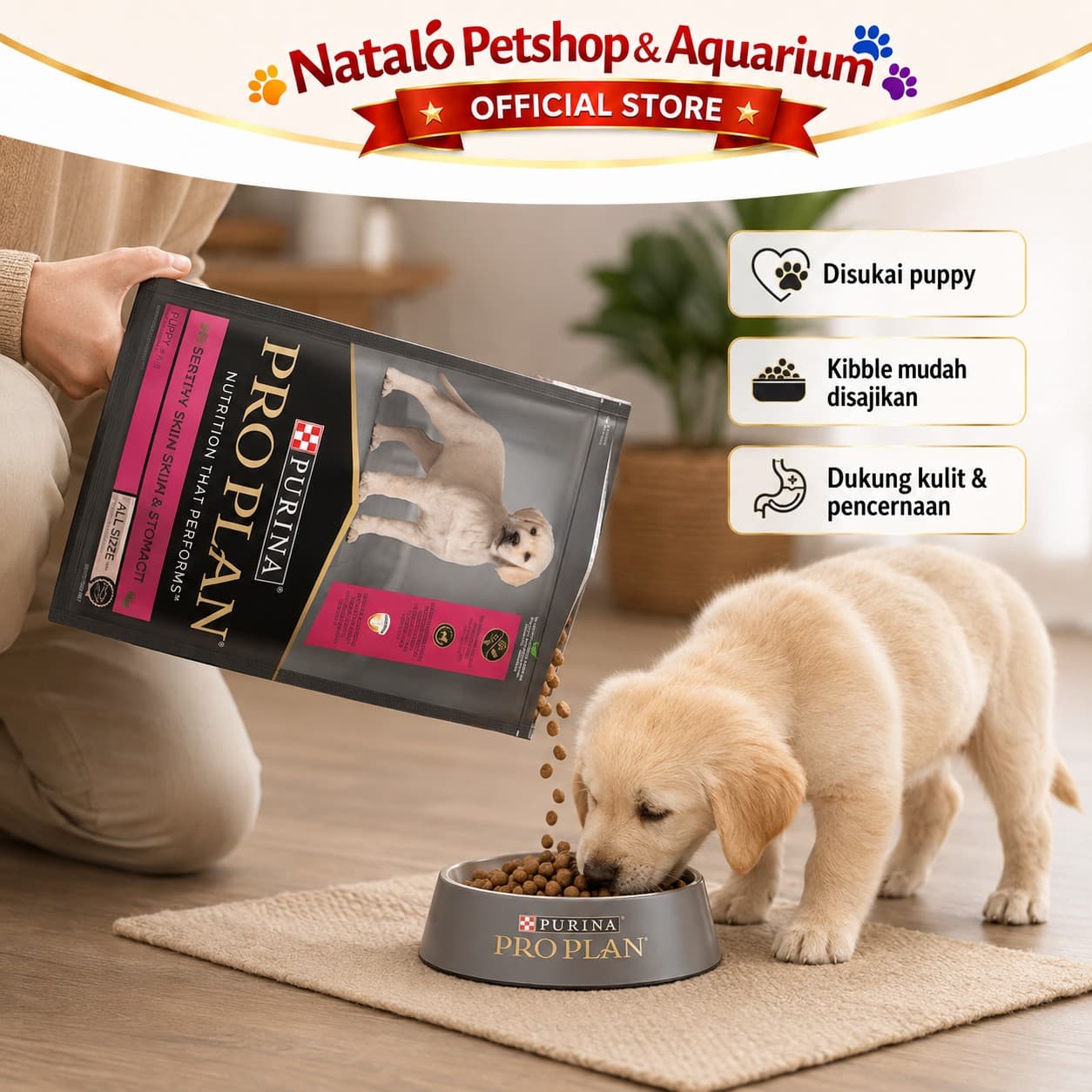 Pro Plan Dog Puppy Sensitive Skin Stomach 3KG Salmon Mackerel All Size ProPlan Makanan Anak Anjing Dry Food - gambar 5