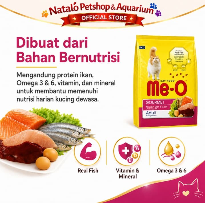Me-O Adult Cat Food Gourmet 7KG - Makanan Kucing Dewasa Premium Meo 7 KG Kering Dry Food Pelet Pakan Rasa Ikan Meo Me o - gambar 4