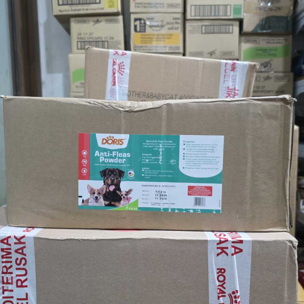 Doris Bedak Anjing Harga per Dus / Box isi 24 pcs Anti Fleas Kutu / Skin Care Jamur / Hijau / Pink - Grosir Karton Kardus 100GR - gambar 1