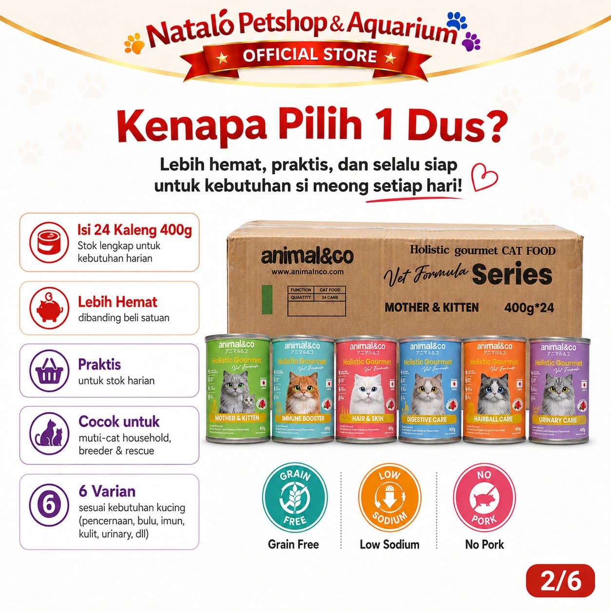Animal&Co Functional Holistic Gourmet Vet Formula Grain Free 1 DUS (24pcs x 400gr) All Life Stages - Makanan Kaleng Kucing Semua Umur - gambar 2