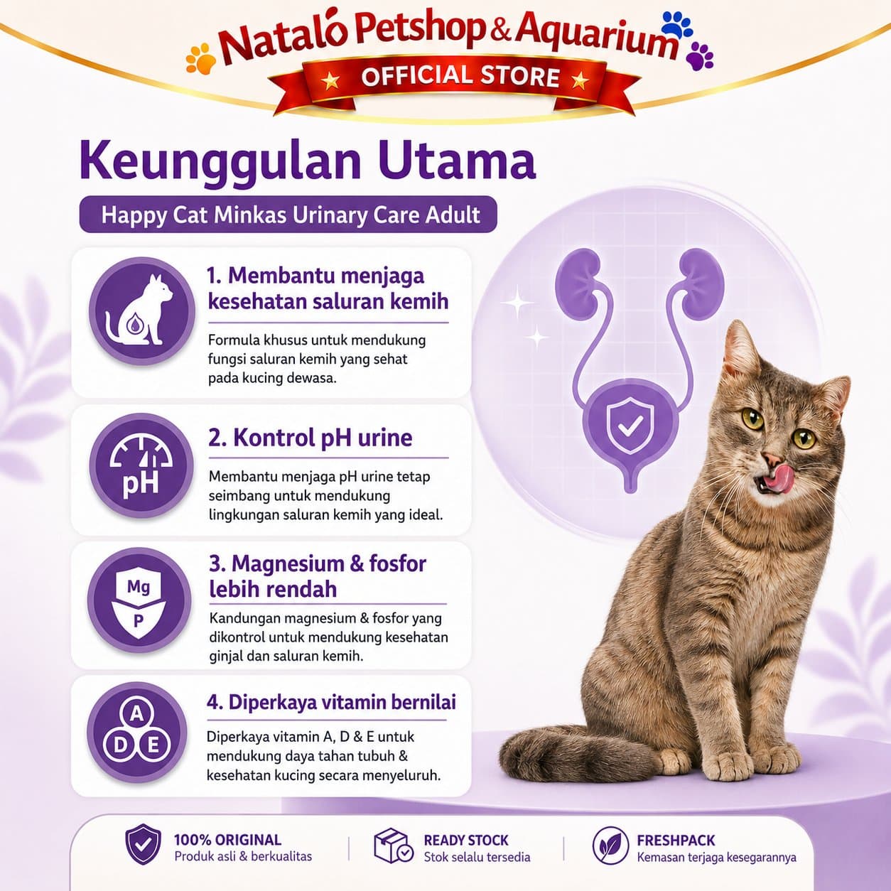 Happy Cat Minkas Urinary Care 10 KG - Makanan Kucing Kering Dewasa Dry Cat Food untuk mencegah FLUTD 10KG - gambar 2