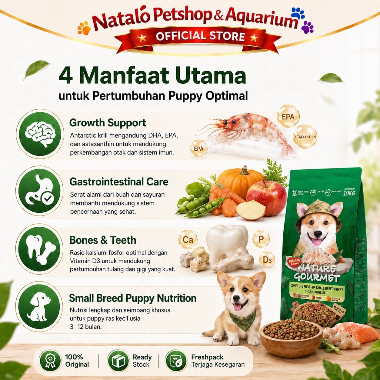 Kitchen Flavor Nature Gourmet Complete Dog Food for Small Breed Puppy 10KG - Makanan Anak Anjing Ras Mini Kecil 10 KG - gambar 2