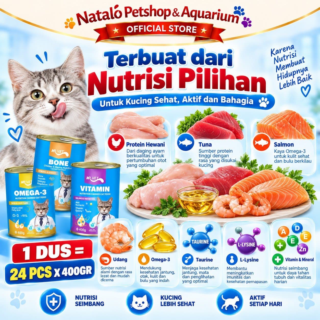 Mr. Vet Cat Can All Life Stages Functional Wet Food 1 DUS (24pcs x 400gr) - Makanan Basah Kaleng Kucing Mr.Vet Semua Tahap Usia Fungsional Kesehatan - gambar 4
