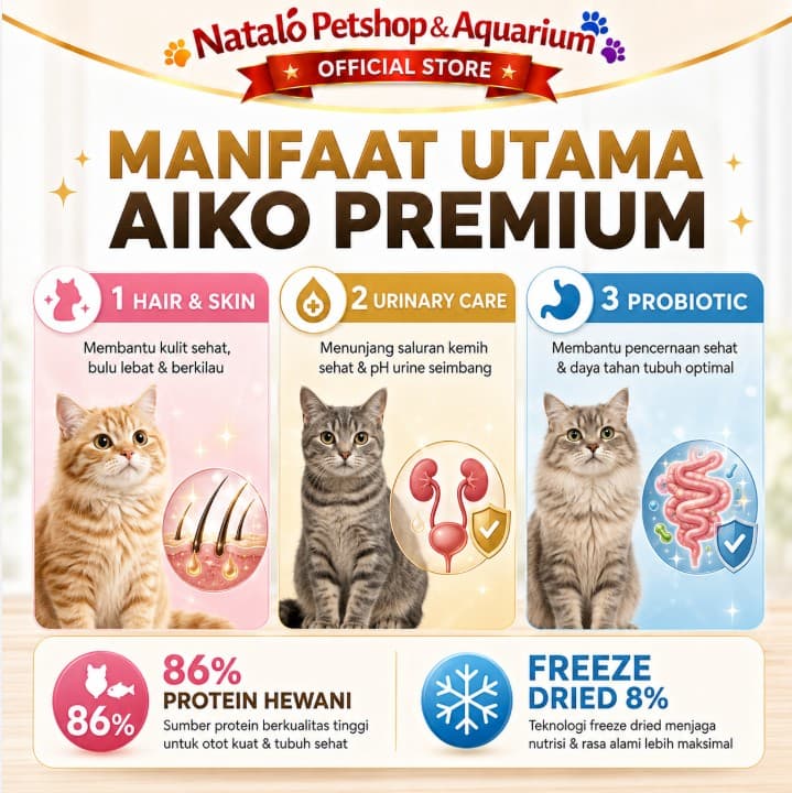Aiko Premium Cat Food 1KG Tuna with Freeze Dried All Life Stages 1 KG Hair Skin / Urinary / Digestive - Makanan Kucing Kering Segala Usia Bulu Kulit Masalah Kantung Kemih Pencernaan Dry Food - gambar 2