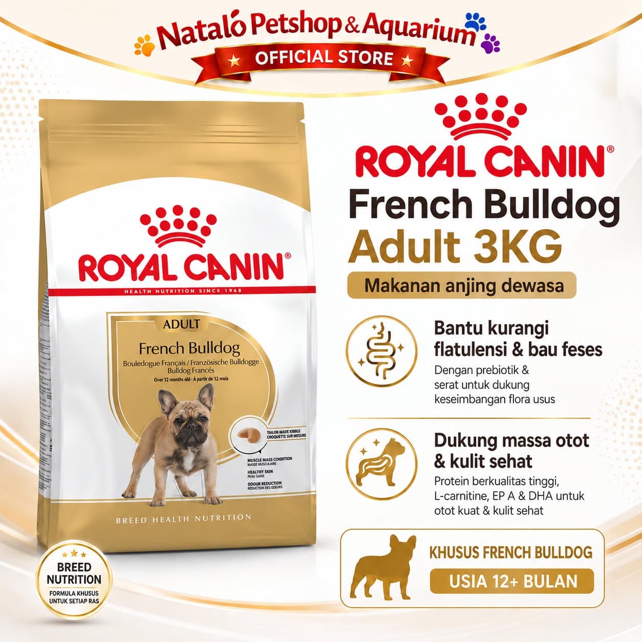 Royal Canin French Bulldog Adult 3KG Dry Dog Food - Makanan Anjing Ras Frenchie Dewasa 3 KG - gambar 1