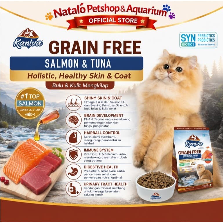 Kaniva Grain Free Salmon and Tuna 340GR Dry Cat Food - Holistic Healthy Skin & Coat - Premium Makanan Kucing Kering - Segala Usia Anak Dewasa Adult Kitten 340 GR - gambar 2