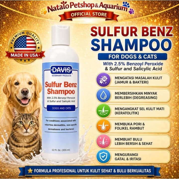 Davis Sulfur Benz Shampoo 355ML - Pet Cat Dog Anti Fungal Sampo Hewan Kucing Anjing untuk Jamur Parah Sangat Ampuh 355 ML - gambar 1