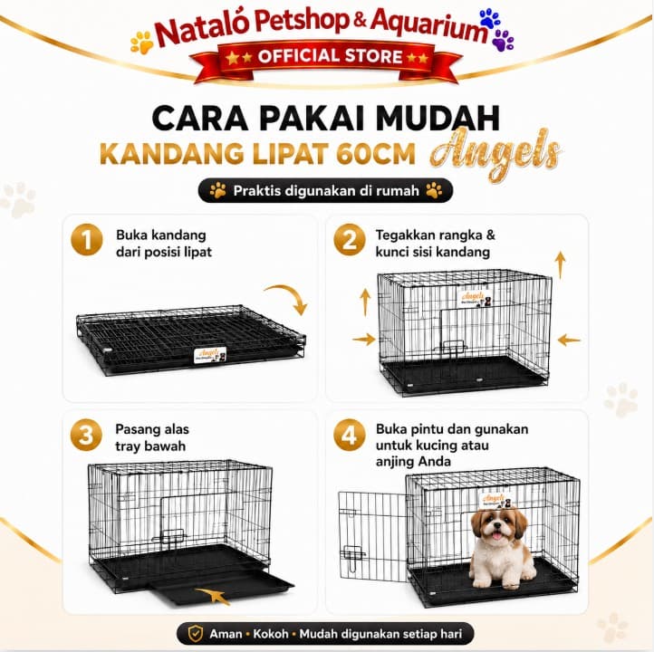 Kandang 60 / M - Merk Angels - Kandang Besi Hewan Lipat Anjing Kucing Kelinci Ukuran 61x50x42cm 60CM Medium - gambar 3