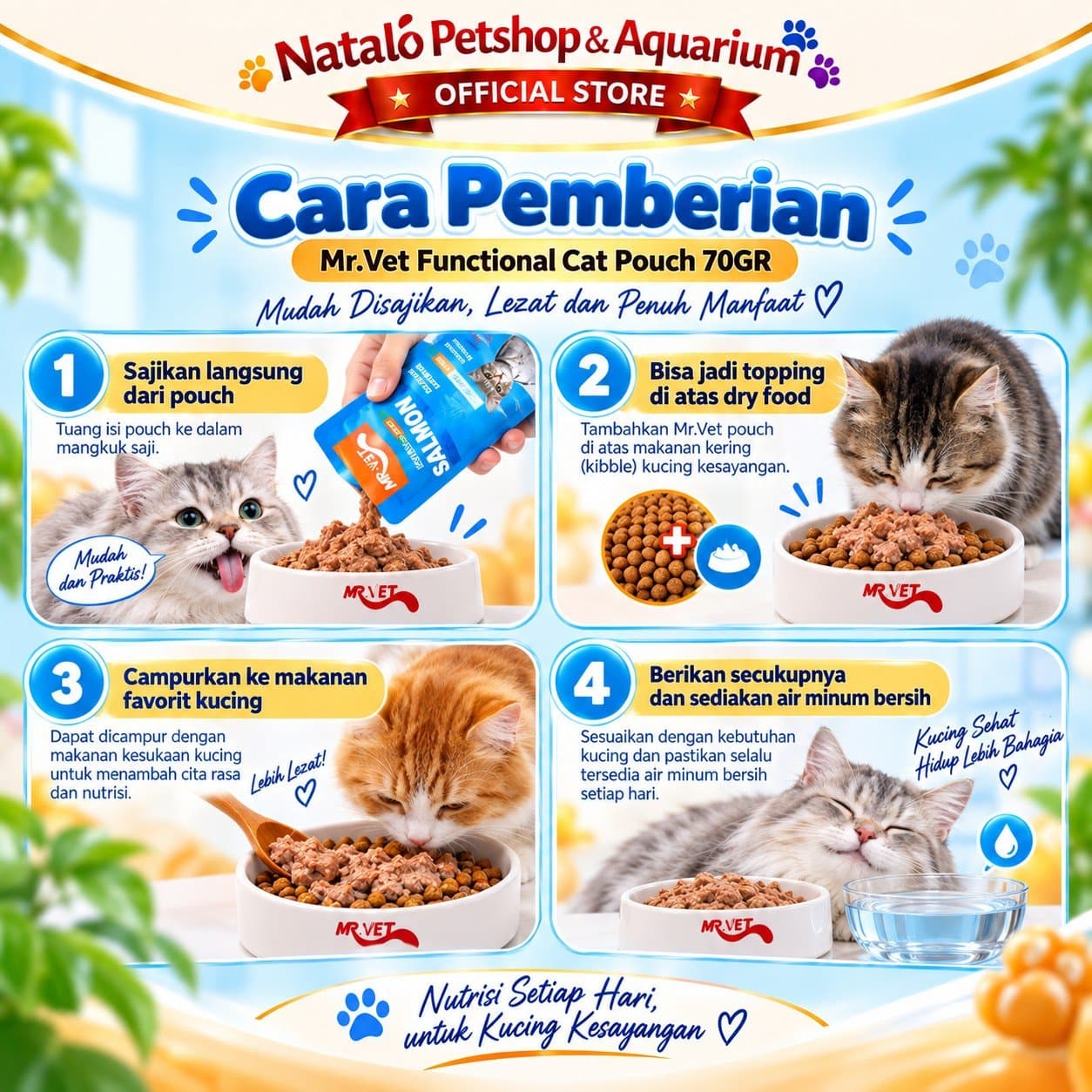 Mr. Vet Nutrition Cat Pouch All Life Stages Functional 70GR - Makanan Basah Saset Kucing Mr.Vet Semua Tahap Usia Fungsional Kesehatan 70 GR - gambar 3