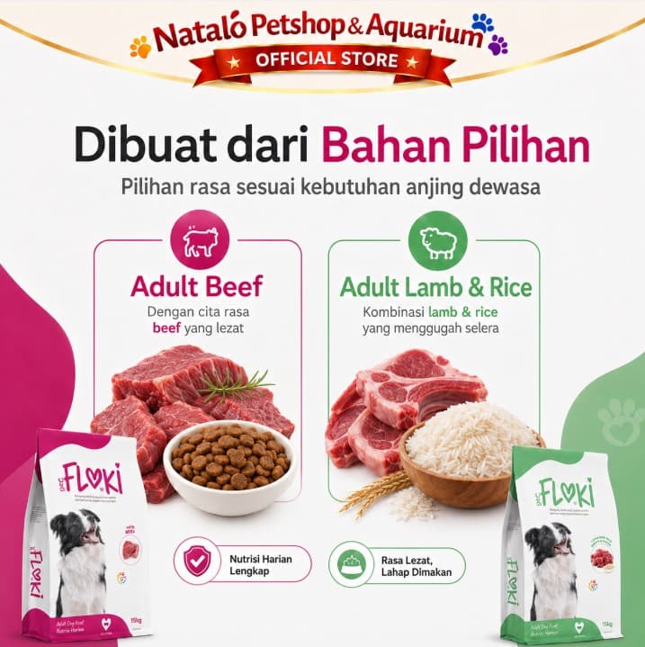 Floki Dog Food 15KG Adult Beef - Lamb and Rice Dry Premium Makanan Kering Anjing Dewasa - gambar 4