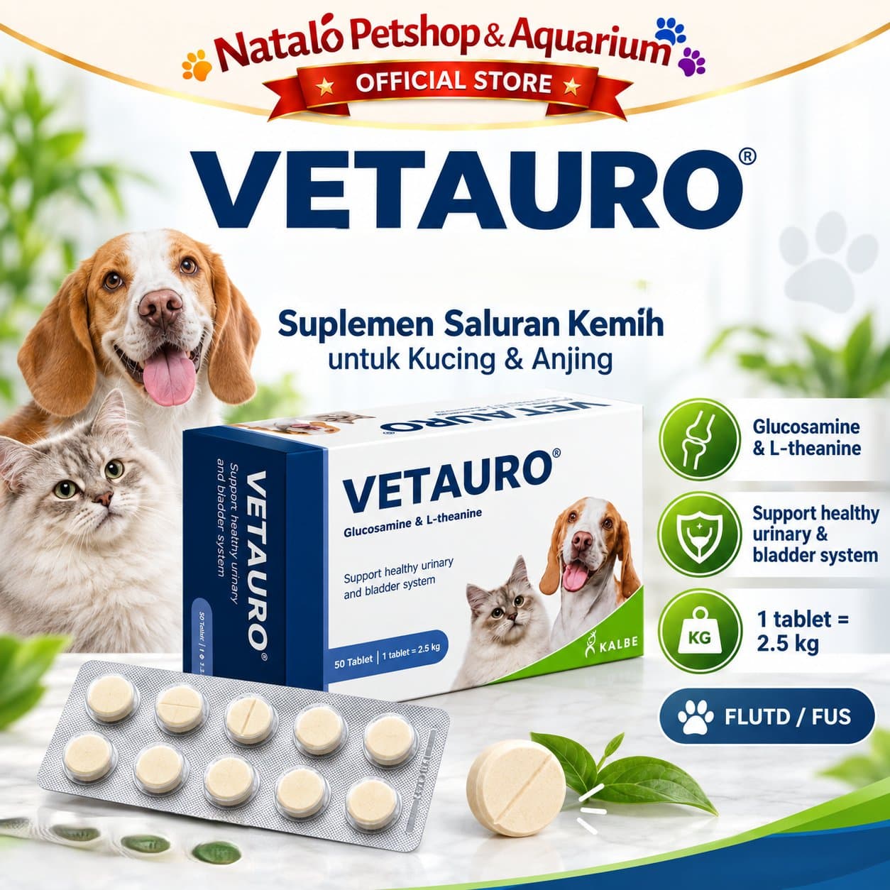 VETAURO dari Kalbe - Suplemen untuk Mengobati dan Mengurangi Infeksi Saluran Kencing Kemih Kucing dan Anjing FLUTD FUS