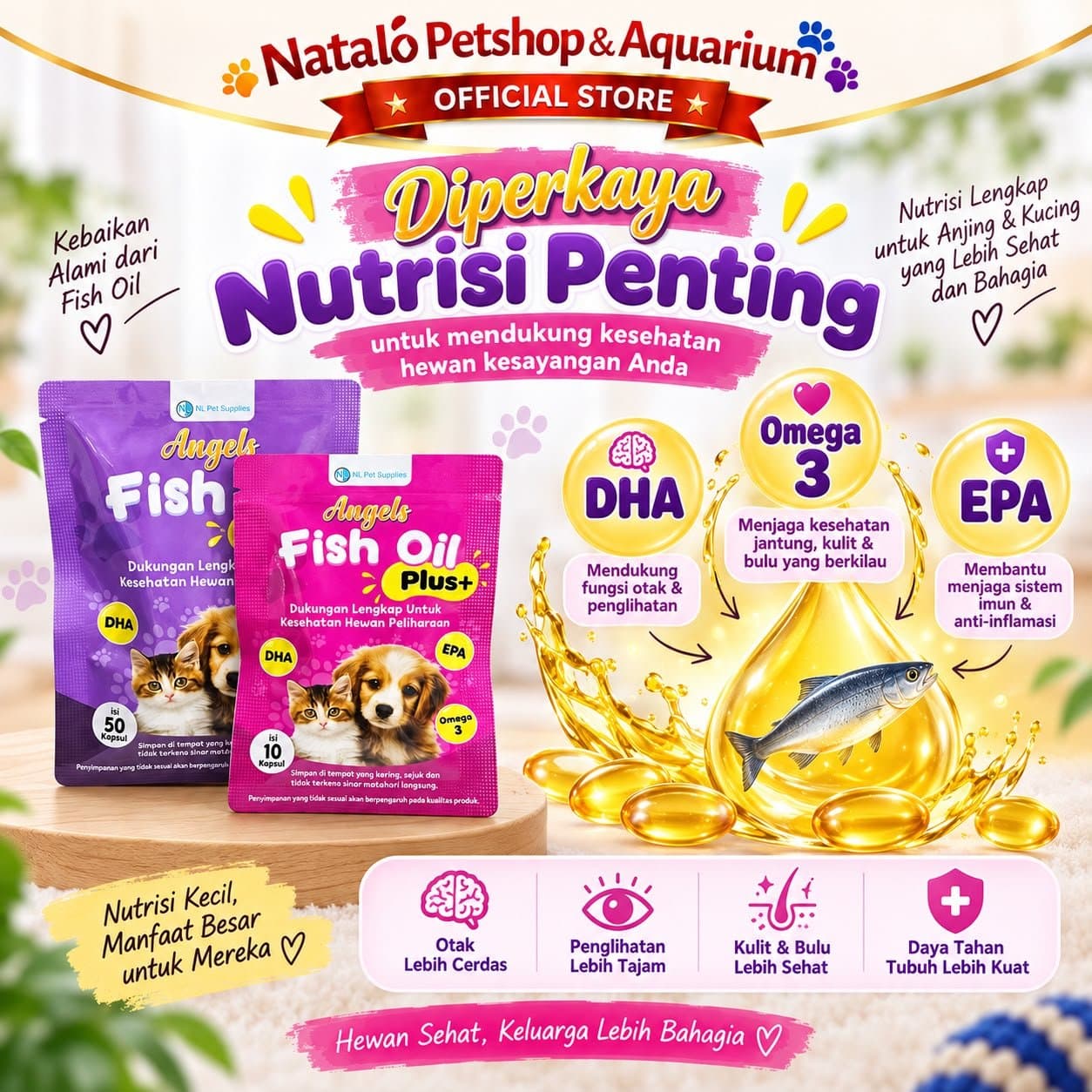 ANGELS PET CARE  Fish Oil Penambah Nafsu Makan & Vitamin Bulu isi 10 & 50 Butir / Kapsul Minyak Ikan Vitamin Hewan Kucing Anjing untuk Kesehatan - Premium Pet Cat Dog Supplement for Health Skin Coat Care - gambar 4
