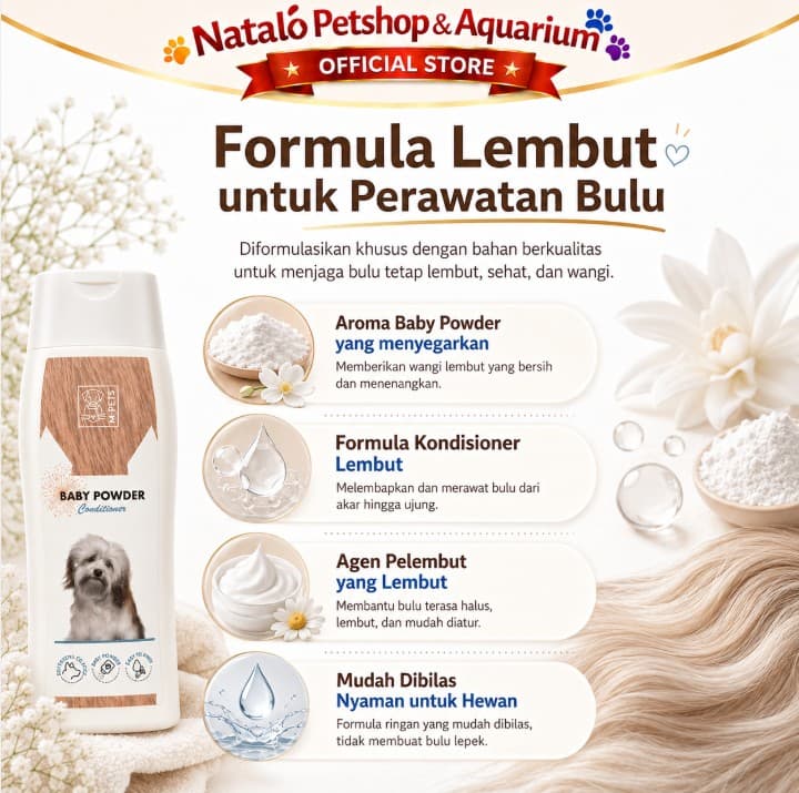 M-Pets CONDITIONER Baby Powder 250ML Gentle All Skin Type Anjing Puppy. - gambar 4