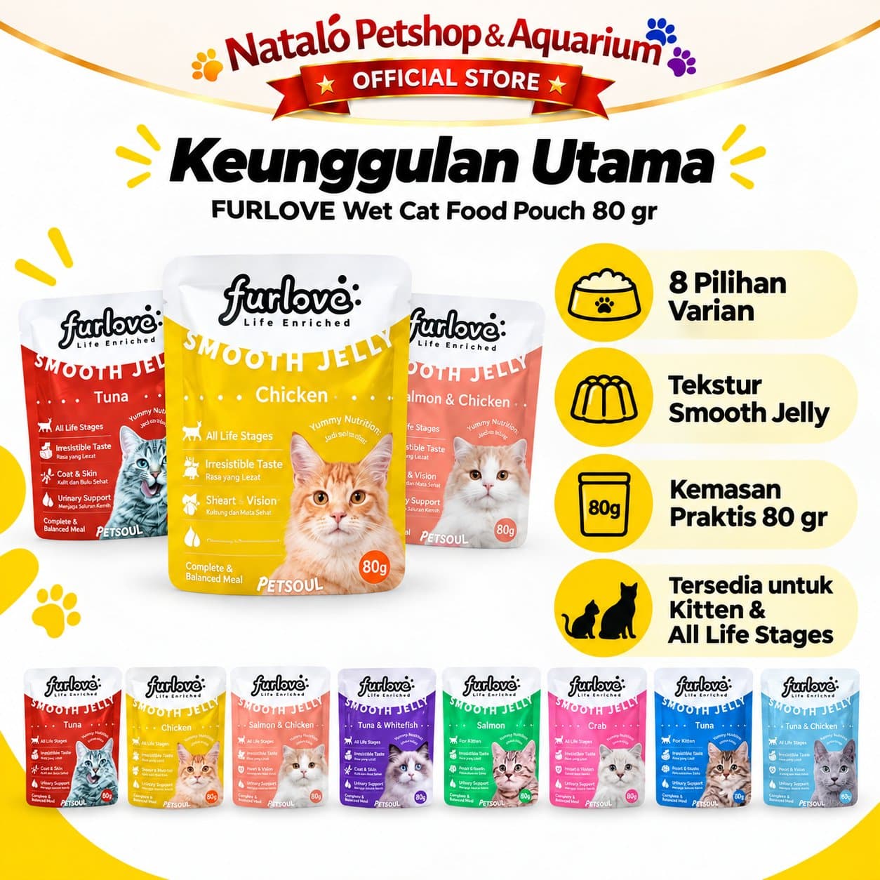 Furlove Pouch Wet Cat Food All Life Stages 80GR - Makanan Basah Sachet Kucing Semua Tahap Usia / Umur Murah 80 GR - gambar 2