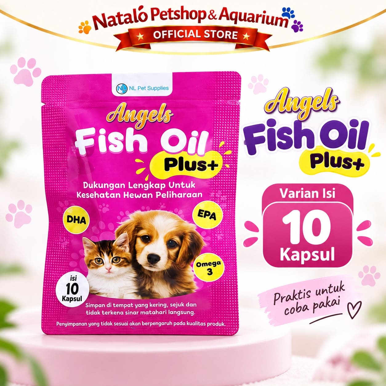 ANGELS PET CARE  Fish Oil Penambah Nafsu Makan & Vitamin Bulu isi 10 & 50 Butir / Kapsul Minyak Ikan Vitamin Hewan Kucing Anjing untuk Kesehatan - Premium Pet Cat Dog Supplement for Health Skin Coat Care - gambar 7