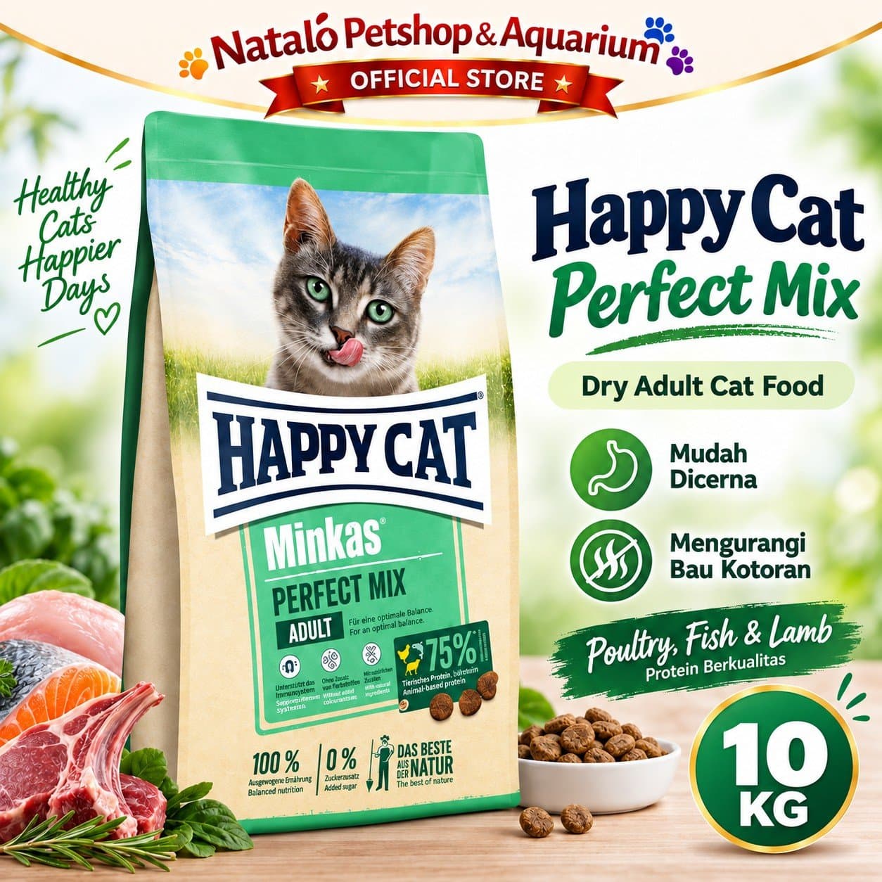 Happy Cat Minkas Perfect Mix 10KG Adult Dry Cat Food - Makanan Kering Kucing Dewasa