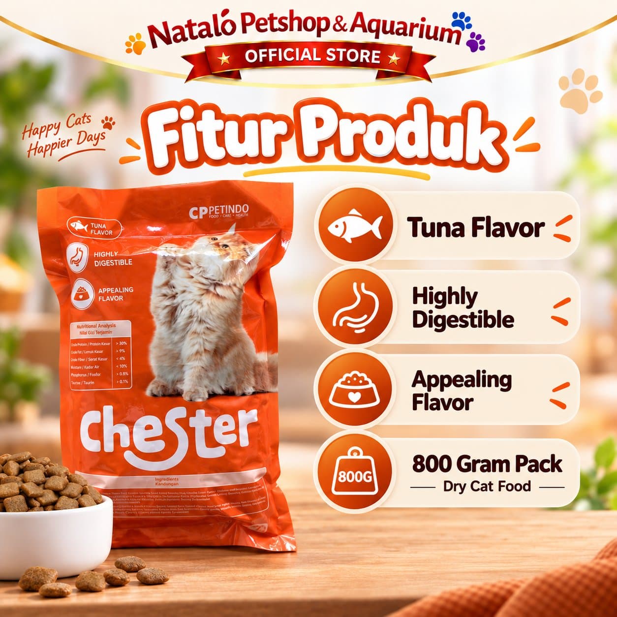 Chester 800GR Tuna Adult Dry Cat Food - Makanan Kering Kucing Dewasa 800 GR - gambar 4