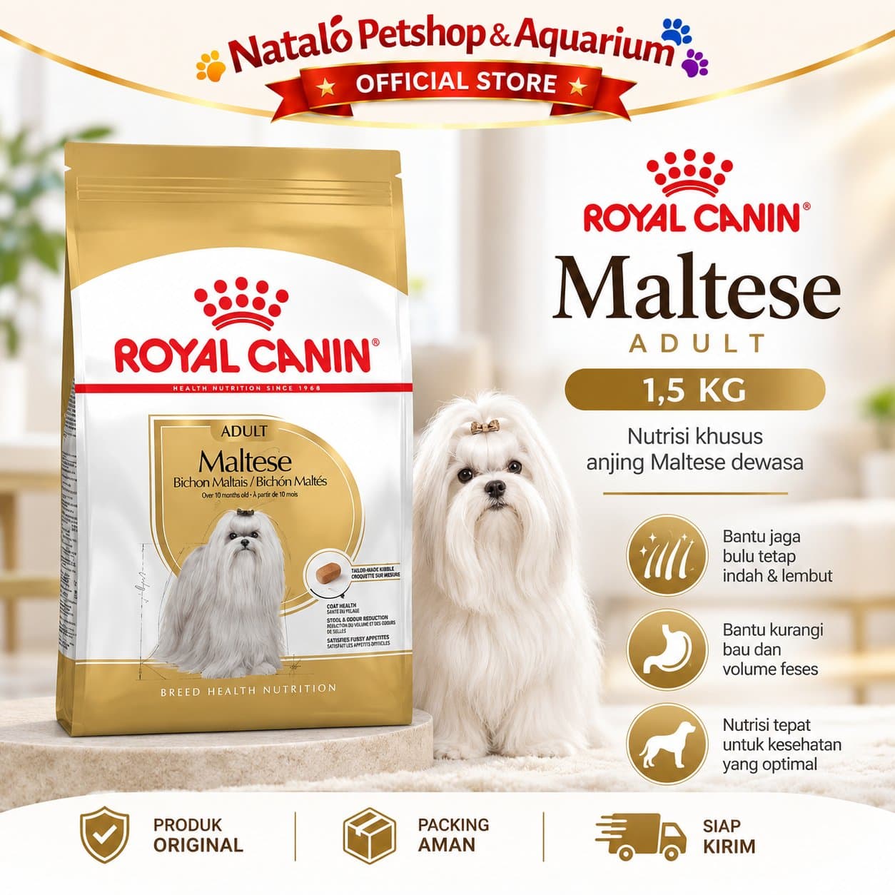 Royal Canin Maltese Adult 1.5KG - Makanan Anjing Ras Dewasa Maltis 1.5 KG - gambar 1