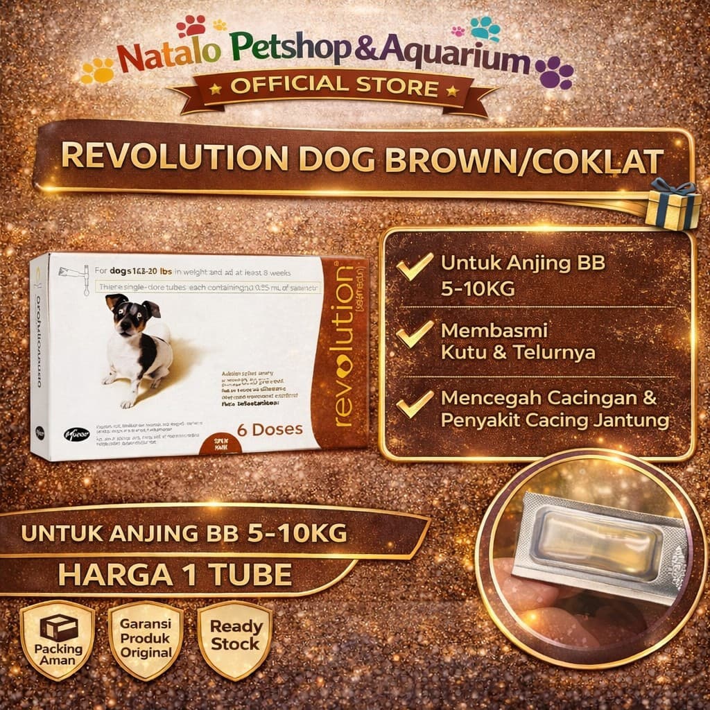 REVOLUTION FOR DOG COKLAT / BROWN Harga Per 1 Tube ( 4.5KG - 9KG / 10.1LBS - 20LBS / 0.5ML ) - Obat Tetes Kutu Anjing - gambar 1