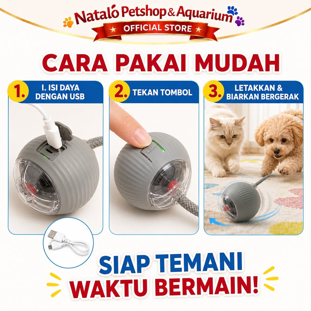 Pet Mainan Bola Listrik Berputar Otomatis / Gulir Cerdas Kucing Anjing Pintar Lucu Hewan Peliharaan Cat Dog Toy Automatic Roller Gulung TY 231 - gambar 3
