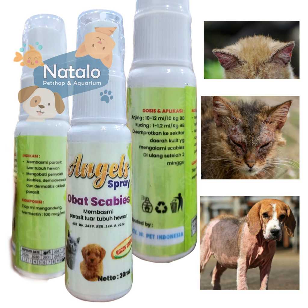 Angels Obat Scabies Spray 20ML - Pembasmi Parasit Luar Tubuh Hewan Kucing Anjing Kelinci / Pet Cat Dog Rabbit / Kulit Skin Semprot - gambar 1