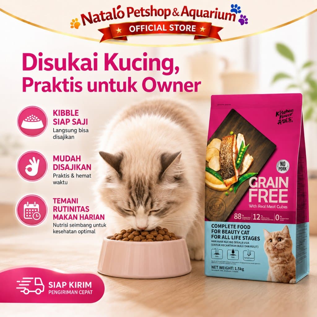 Kitchen Flavor Grain Free Beauty Cat Food 1.5 KG - Makanan Kucing Semua Umur untuk Kecantikan Bulu dan Kulit Freshpack 1.5KG - gambar 5