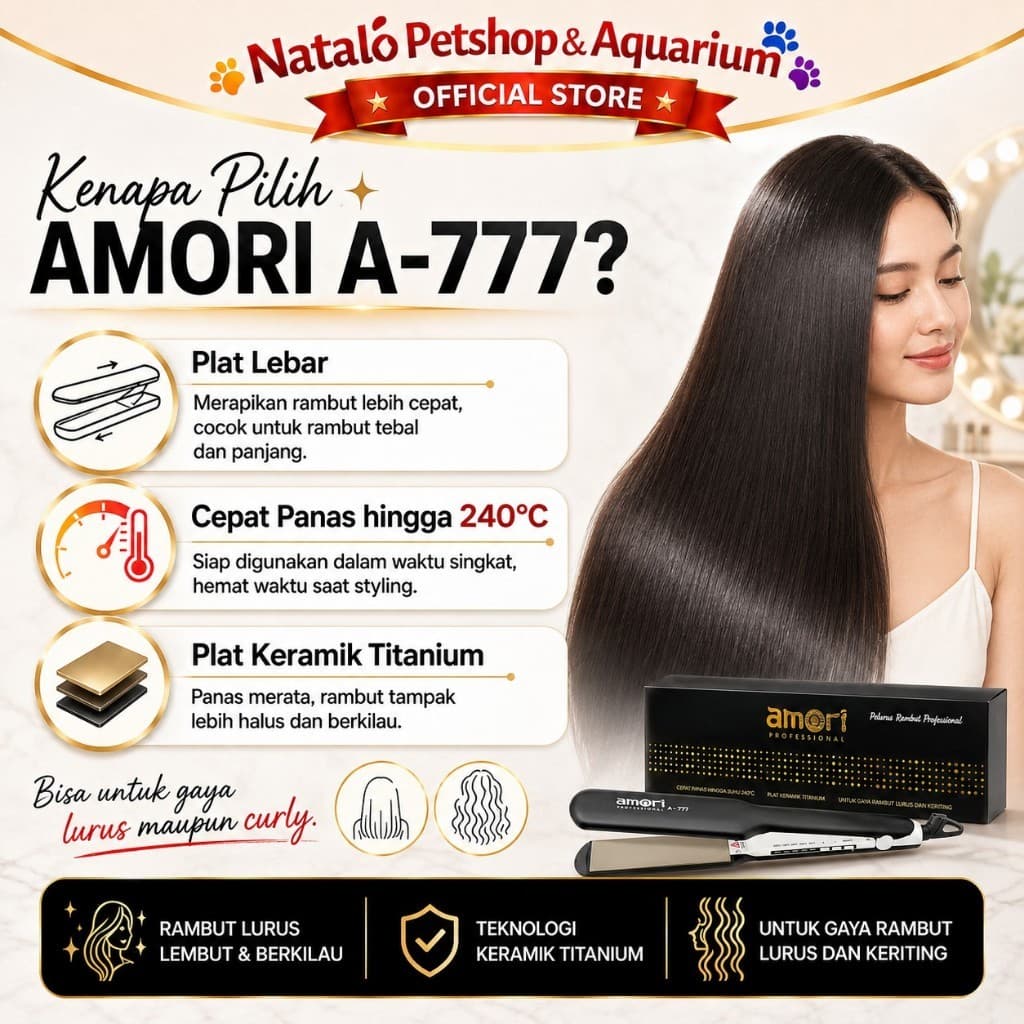 AMORI A-777/A 777 - Catokan Rambut Plat Lebar / Pelurus Rambut Professional Curly Straightener - gambar 2