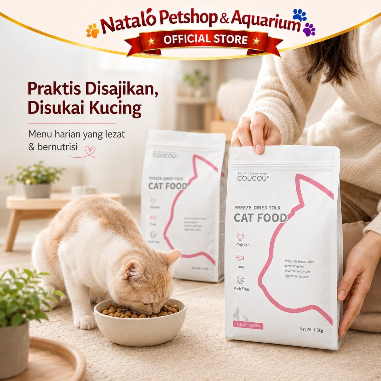 COUCOU Super Premium Cat Food for All Life Stages High Protein Freshpack 1.5 KG - Makanan Kering Kucing COU COU 1.5KG - gambar 5