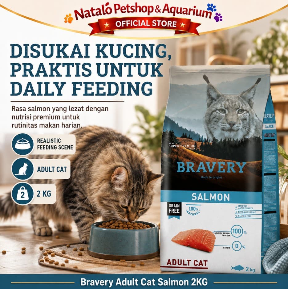 Bravery Adult Cat Salmon 2KG Makanan Kucing Dewasa Super Premium Food Pelet - gambar 4