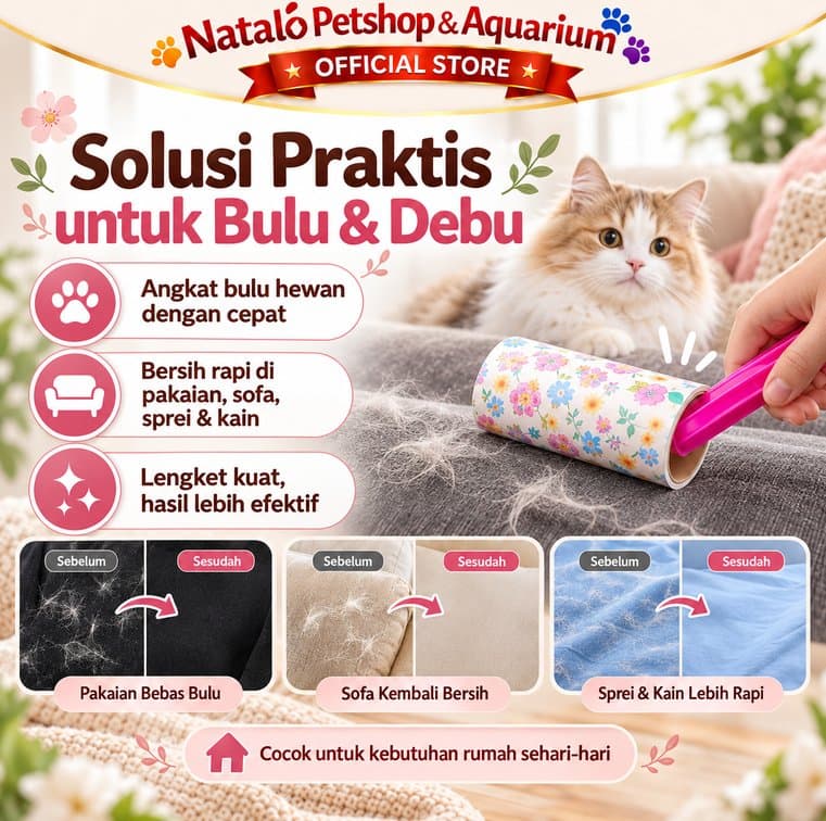 Lint Roller Stick Motif Bunga 60PLY Pembersih Bulu Kucing Anjing Debu Pakaian Sofa Kasur Roll Perekat - gambar 2