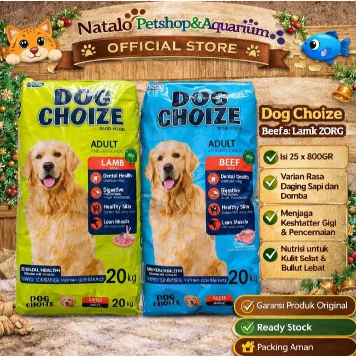 Dog Choize Adult Beef Lamb 20KG / Makanan Anjing GOJEK ONLY Dry Dog Food Pelet - gambar 1
