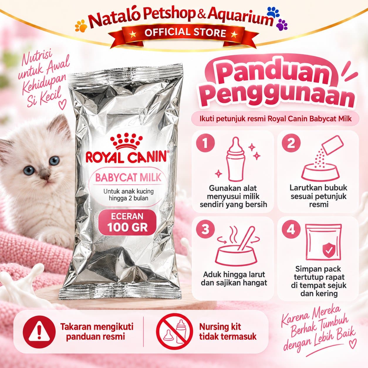 Royal Canin Babycat Milk 100 GR ECERAN Baby Cat - Susu Anak Kucing Original 1 PACK  100GR - gambar 3