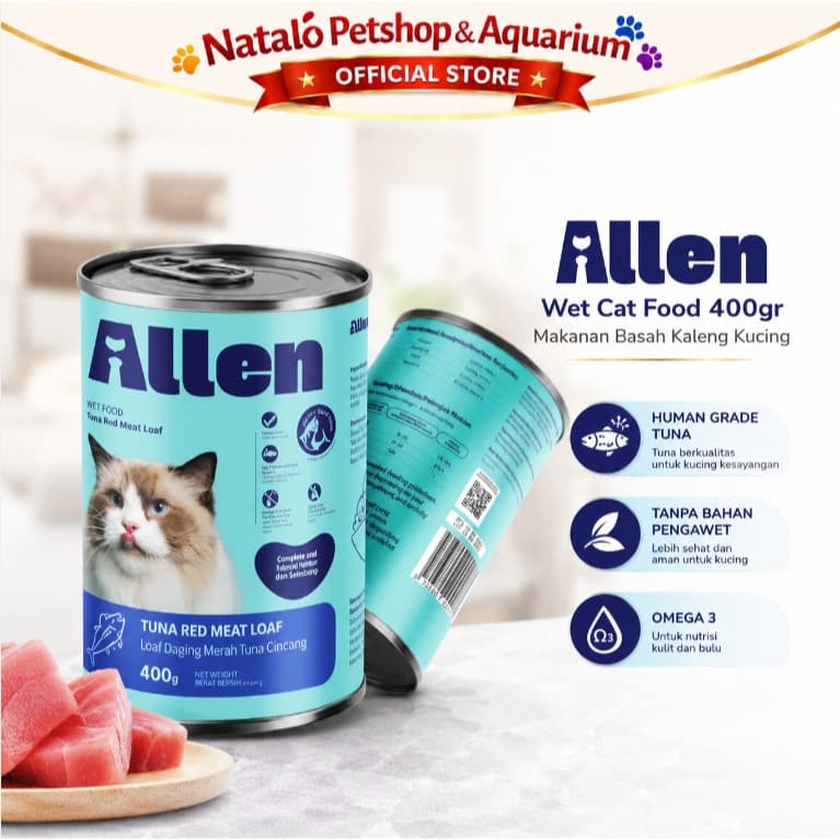 Allen Wet Cat Food 400GR Tuna Red Meat Loaf - Makanan Basah Kucing Kaleng Daging Ikan Asli - gambar 1