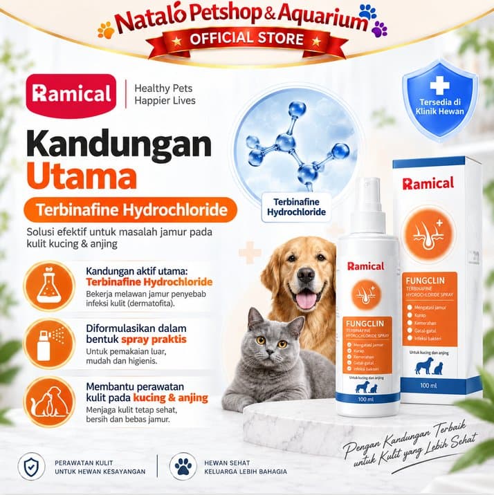Ramical FUNGCLIN Spray 100ML - Obat Semprot Kulit Nati Jamur Kurap Gatal Infeksi untuk Hewan Peliharaan - gambar 4
