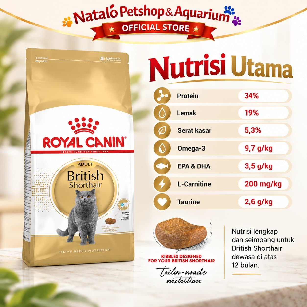 Royal Canin Adult British Shorthair 4KG Dry Cat Food - Makanan Kucing Dewasa Ras Britis 4 KG - gambar 4