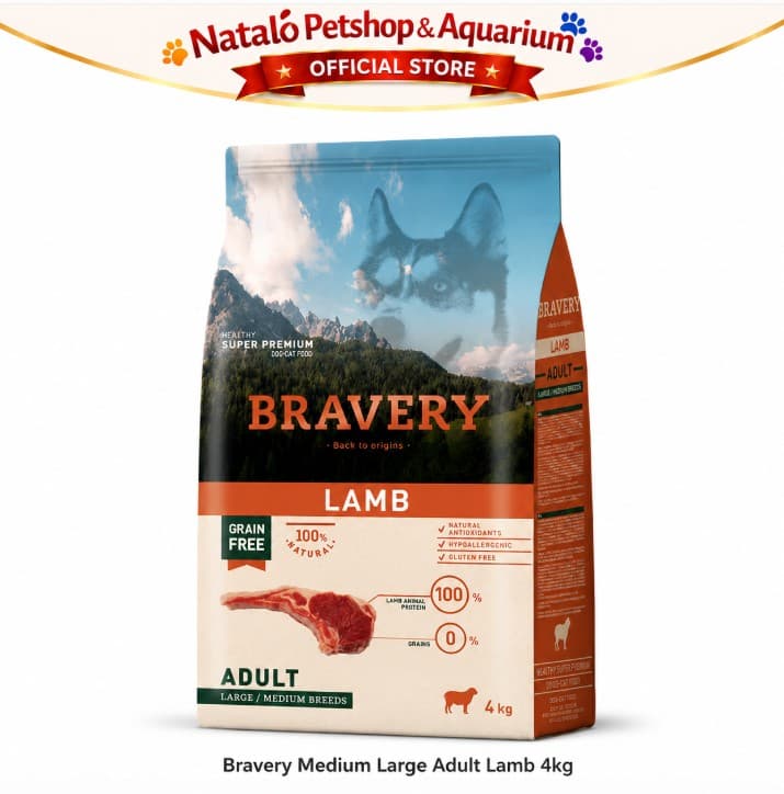 Bravery Medium / Large Adult Dog LAMB 4KG Makanan Anjing Super Premium Pelet Food 4 kg - gambar 6